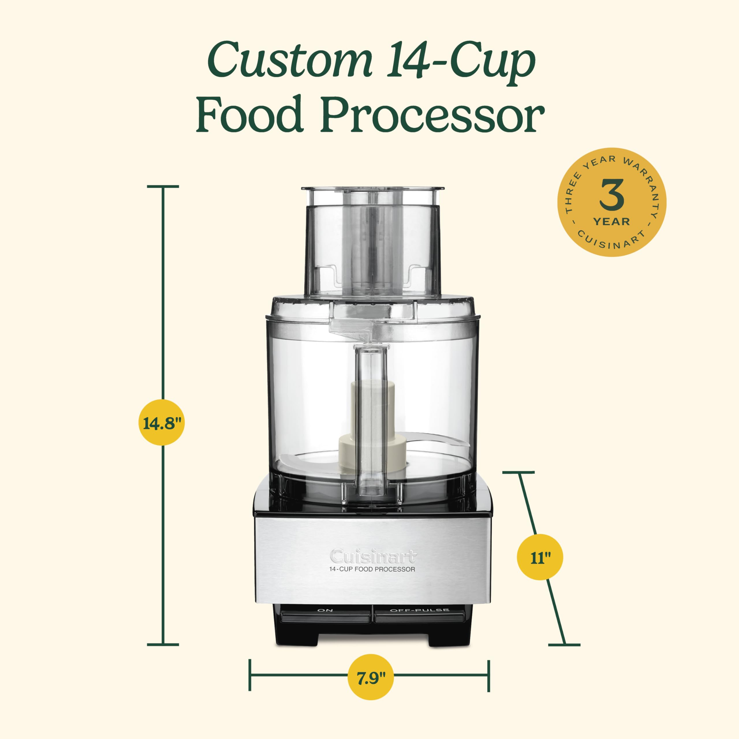 Cuisinart Food Processor 14-Cup Vegetable Chopper do siekania, krojenia w kostkę, szatkowania, przecierania i wyrabiania ciasta, stal nierdzewna, DFP-14BCNY