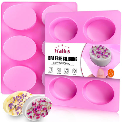 Walfos Silicone Soap Molds Set of 3, 6 Cavities Rectangle Silicone Soap Molds for Homemade Craft Soap Mold, Cake,Chocolate ＆ Ice Cube Tray（Blue & Purple ＆ Pink）
