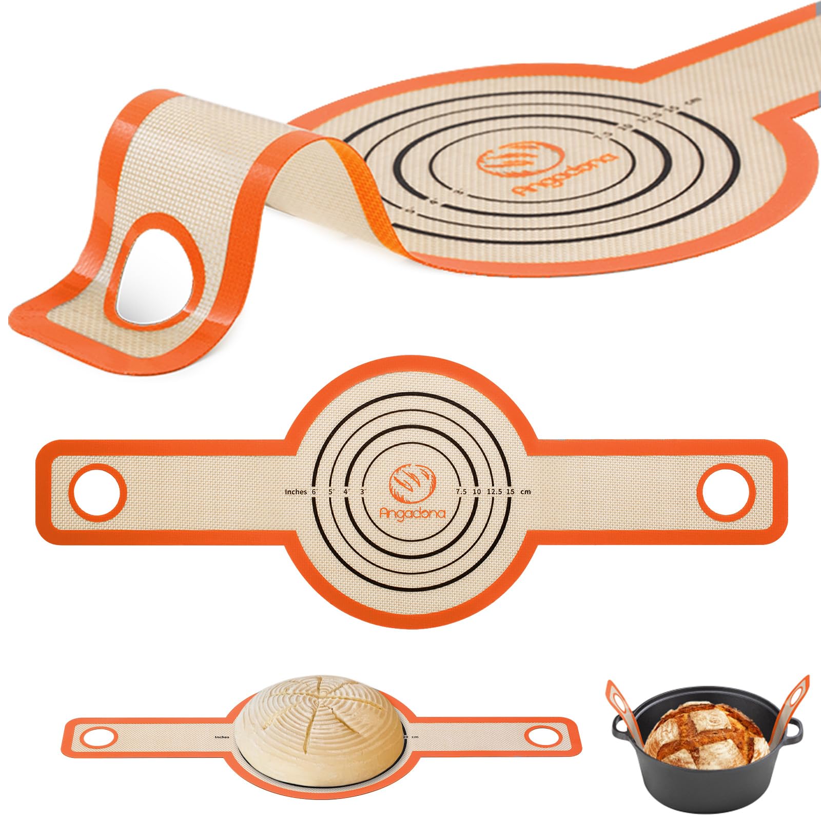 Silicone Bread Sling Dutch Oven - Best Japan Silicone Non-Stick & Easy Clean Reusable Baking Mat With Extra Long Handles, 2 Grey Set for Transferable Dough