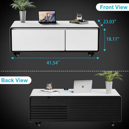 AF ARTISAN FURNITURE Inteligentny stolik kawowy z lodówką, 90 l Inteligentny stolik z wbudowaną lodówką, ładowarką bezprzewodową, portem USB, do salonu, pokoju recepcyjnego, 41,54" gł. x 23,03" szer. x 18,1" wys., biały