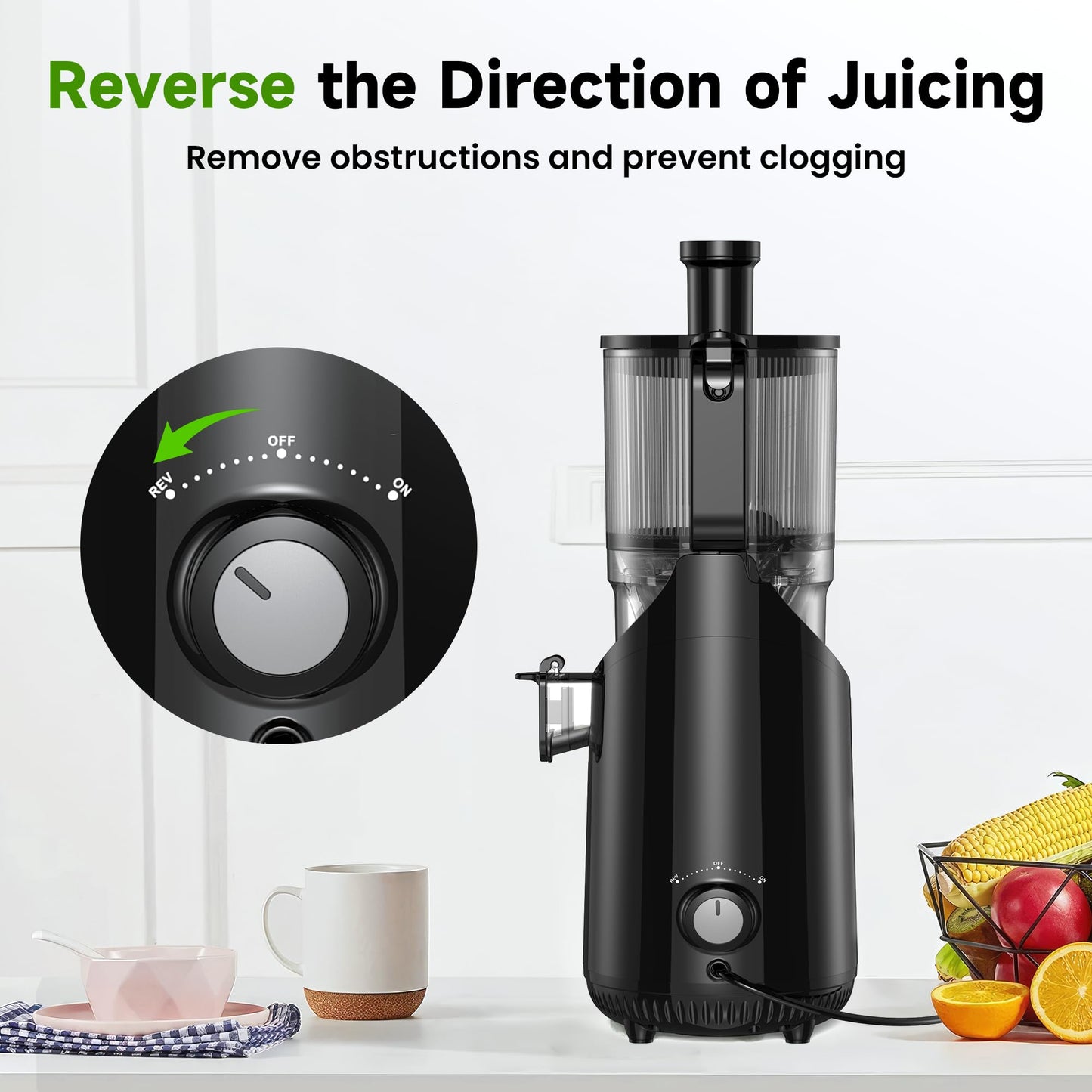 Cold Press Juicer, Amumu Slow Masticating Machines with 5.4" Extra Large Feed Chute Fit Whole Fruits & Vegetables Easy Clean Self Feeding Effortless for Batch Juicing, High Juice Yield, BPA Free 250W