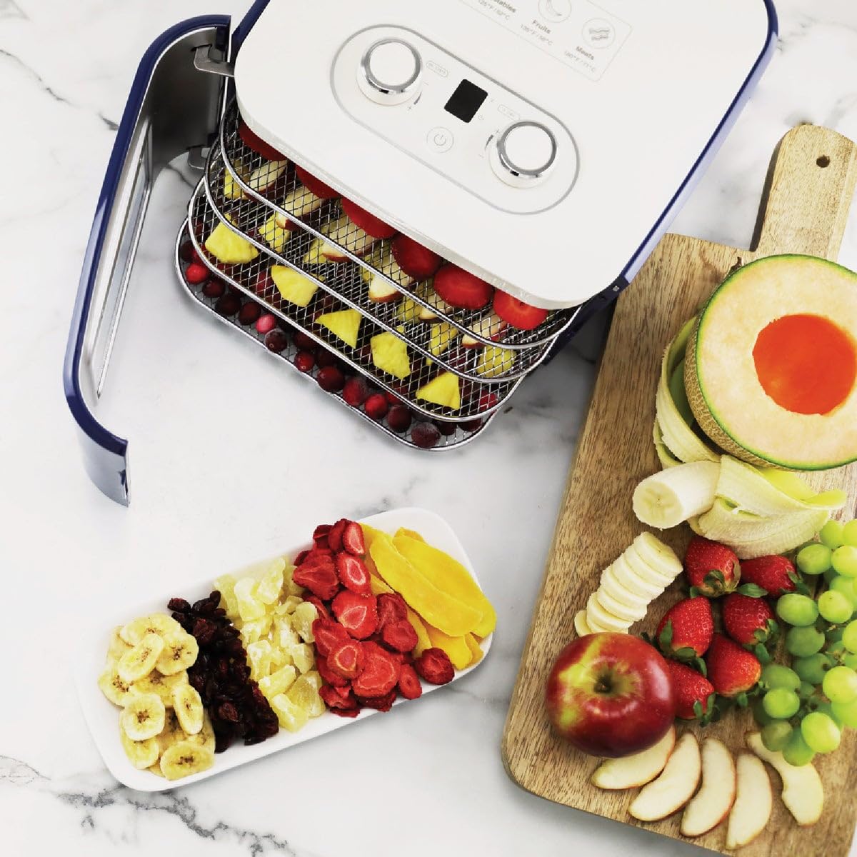 Сушарка для харчових продуктів NESCO FD-41B Snackmaster Jr для в'яленої яловичини, фруктів, трав та снеків, 4 лотки, синій