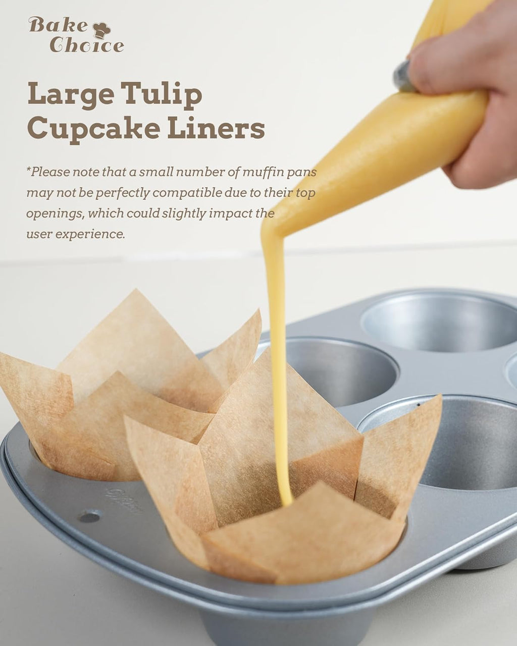 Nordic Paper 100pcs Large Size Natural Tulip Cupcake Liners for Baking, Large Muffin Liners, Cupcake Wrapper for Party, Christmas