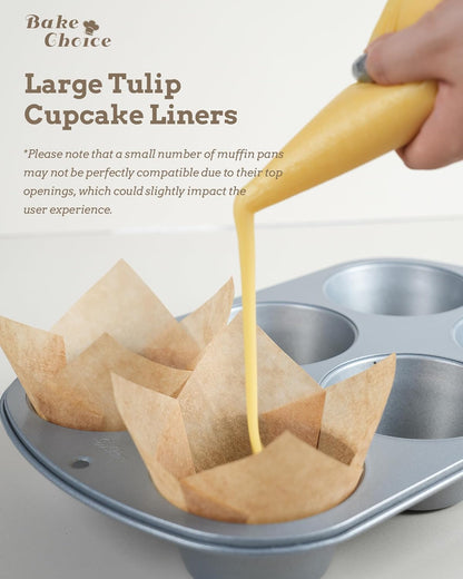 Nordic Paper 100pcs Large Size Natural Tulip Cupcake Liners for Baking, Large Muffin Liners, Cupcake Wrapper for Party, Christmas