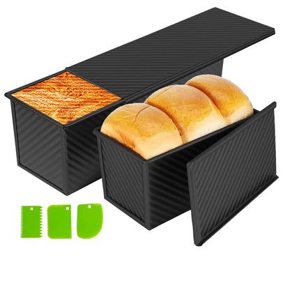 Upgrade Pullman Loaf Pan with Lid, Pullman Loaf Pan 2.2 LB/1 LB, 2 Pack Nonstick Sandwich Bread Pan, for Bread, Sandwiches, and Toast, Golden, Deep Side and Corrugated