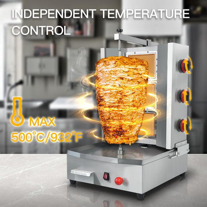 XXUNYNUIN 3 Burners Shawarma Grill Machine Commercial Vertical Rotisserie Grill Gyro Meat Doner Kebab Machine for Kitchen Restaurant