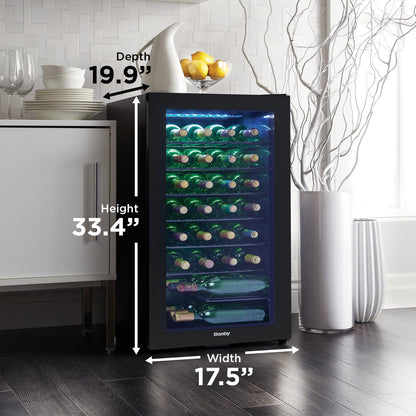 Danby DWC036A2BDB-6 3.3 Cu. Ft. Free Standing Wine Cooler, Holds 36 Bottles, Single Zone Drinks Fridge with Glass Door-Beverage Chiller for Kitchen, Home Bar, in Black