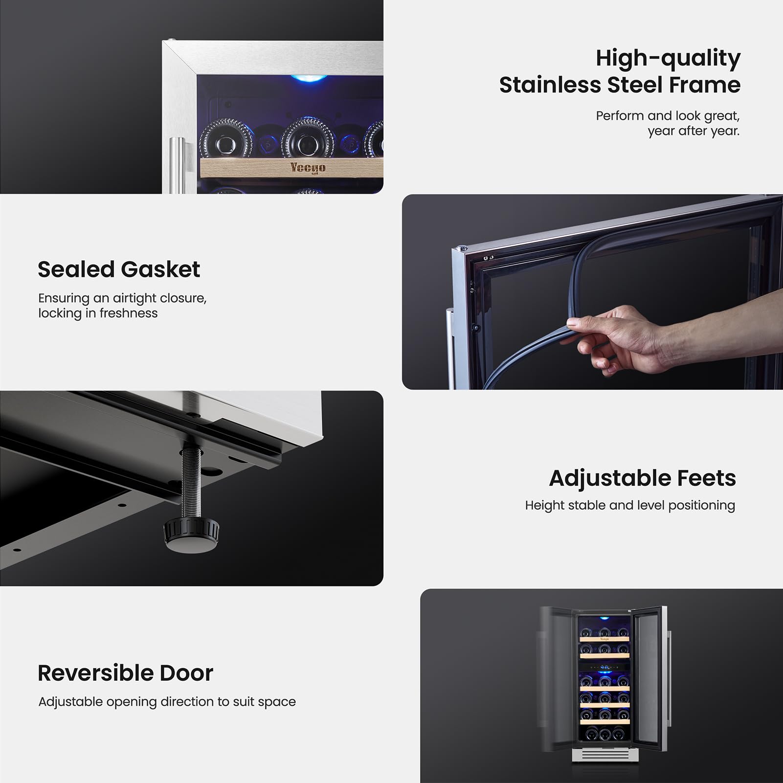 Yeego Wine Fridge Dual Zone 15 Inch, 28 Bottles Wine Cool Refrigerator with Glass Door & Safety Lock, Built-in/Freestanding/Under Counter, Perfect for Home & Kitchen