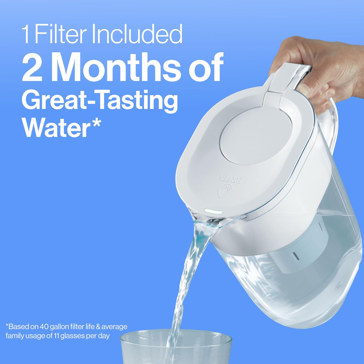 Brita Everyday Standard Water Filter Pitcher with SmartLight Filter Change Indicator, Reduces Copper, Cadmium and Mercury Impurities, Includes 1 Filter, BPA-Free, Lasts 2 Months, 10-Cup, White