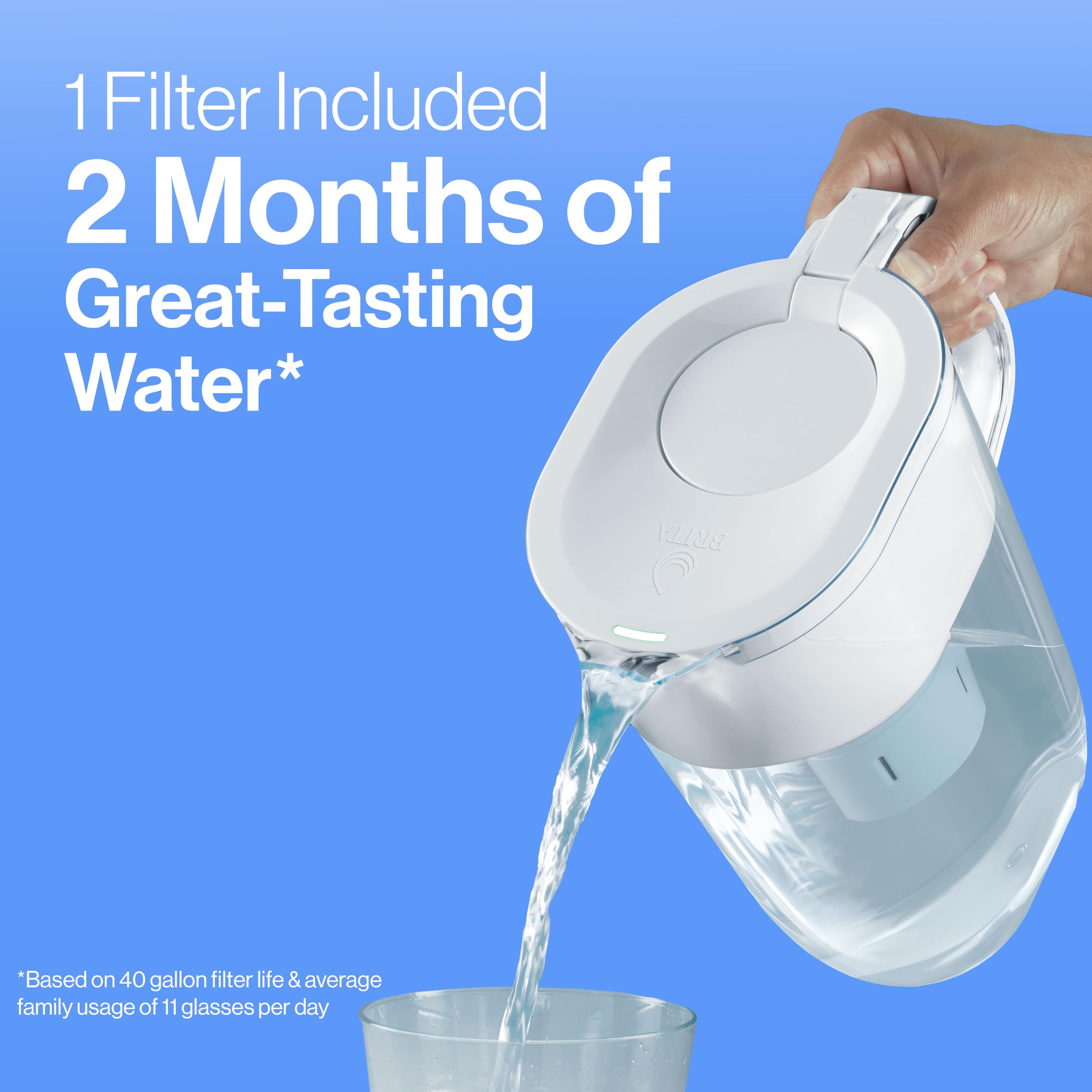 Dzbanek filtrujący do wody Brita Everyday Standard z wskaźnikiem wymiany filtra SmartLight, redukuje zanieczyszczenia miedzią, kadmem i rtęcią, zawiera 1 filtr, bez BPA, wystarcza na 2 miesiące, 10 filiżanek, biały