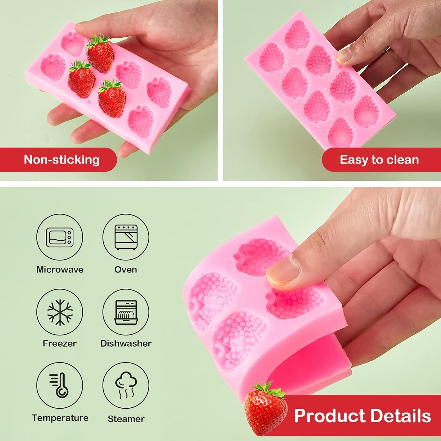 5 Pcs Strawberry Baking Mold Silicone Handmade Candy Jelly Bakeware 3D Flower Strawberry Embed Silicone Fruit Shape Pastry Mold for Soap wax Chocolate Fondant Ice Cream Cupcake Cake Decor