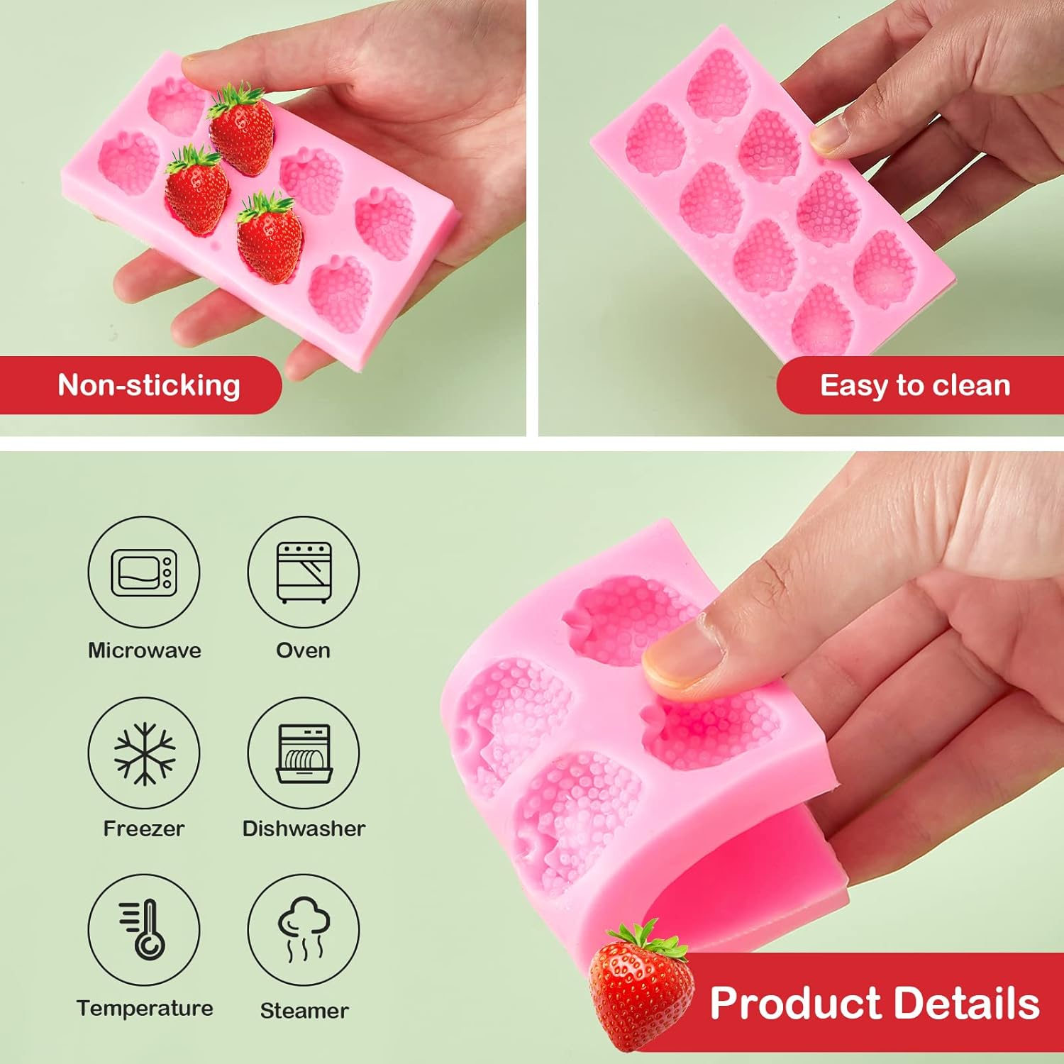5 Pcs Strawberry Baking Mold Silicone Handmade Candy Jelly Bakeware 3D Flower Strawberry Embed Silicone Fruit Shape Pastry Mold for Soap wax Chocolate Fondant Ice Cream Cupcake Cake Decor