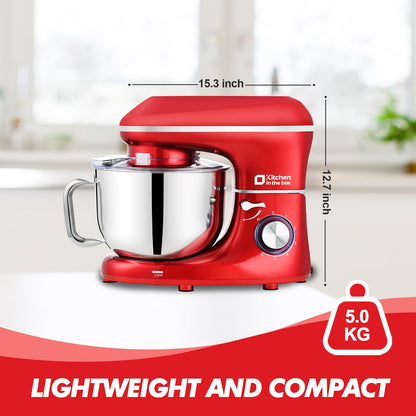 Kitchen in the box Stand Mixer, 6.5QT 660W Kitchen Electric Mixer, 6-Speed Tilt-Head Food Mixer with Dough Hook, Wire Whip, Beater, Dishwasher Safe (Red)