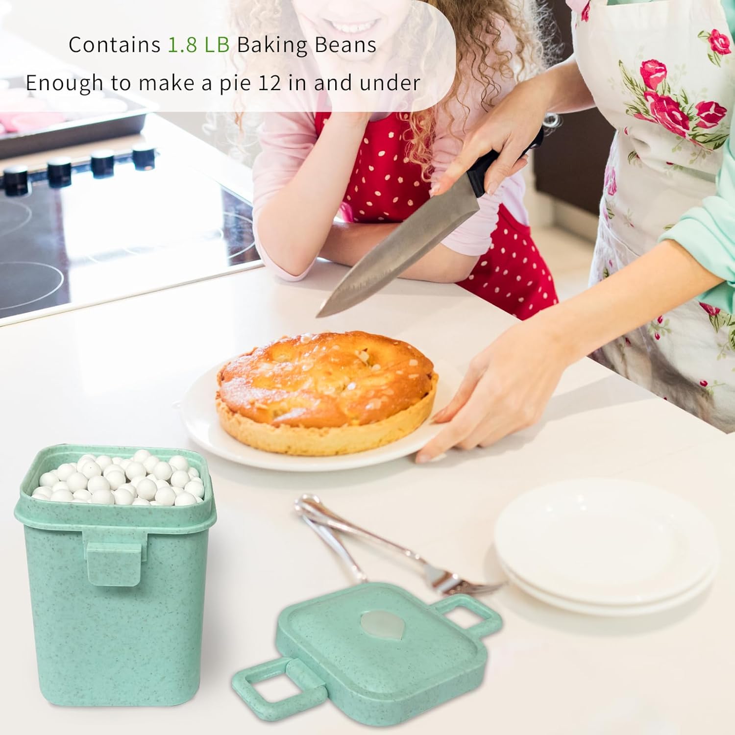 KOMIDK 1.8LB Baking Pie Crust Weights, White, Ceramic, Round