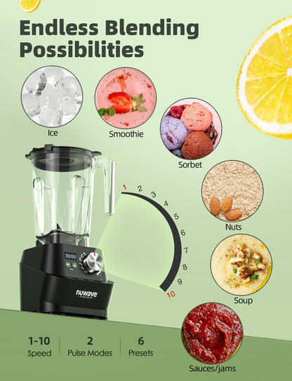 Nuwave Infinity Commercial Blender, Heavy-Duty Smoothie Blender w/ 2.5HP Copper Motor & Laser-Cut Blades, Last 100 Years, Quick Ice Crushing, 64oz Tritan Jar, NSF Certified, 10 Speeds, Self-Cleaning