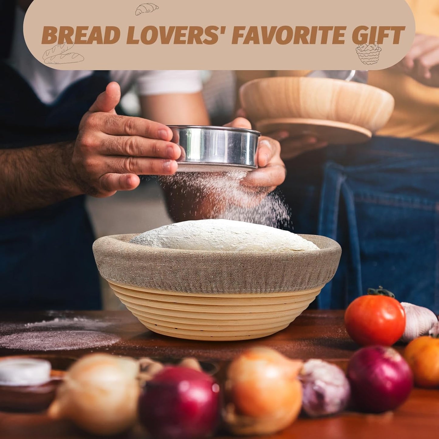 Sourdough Proofing Basket Gift Set of 2 Round Dough Proofing Bowls for Sour Dough Bread Baking Supplies, Proofing Basket or Home Sourdough Bakers Baking, 8.5 inch