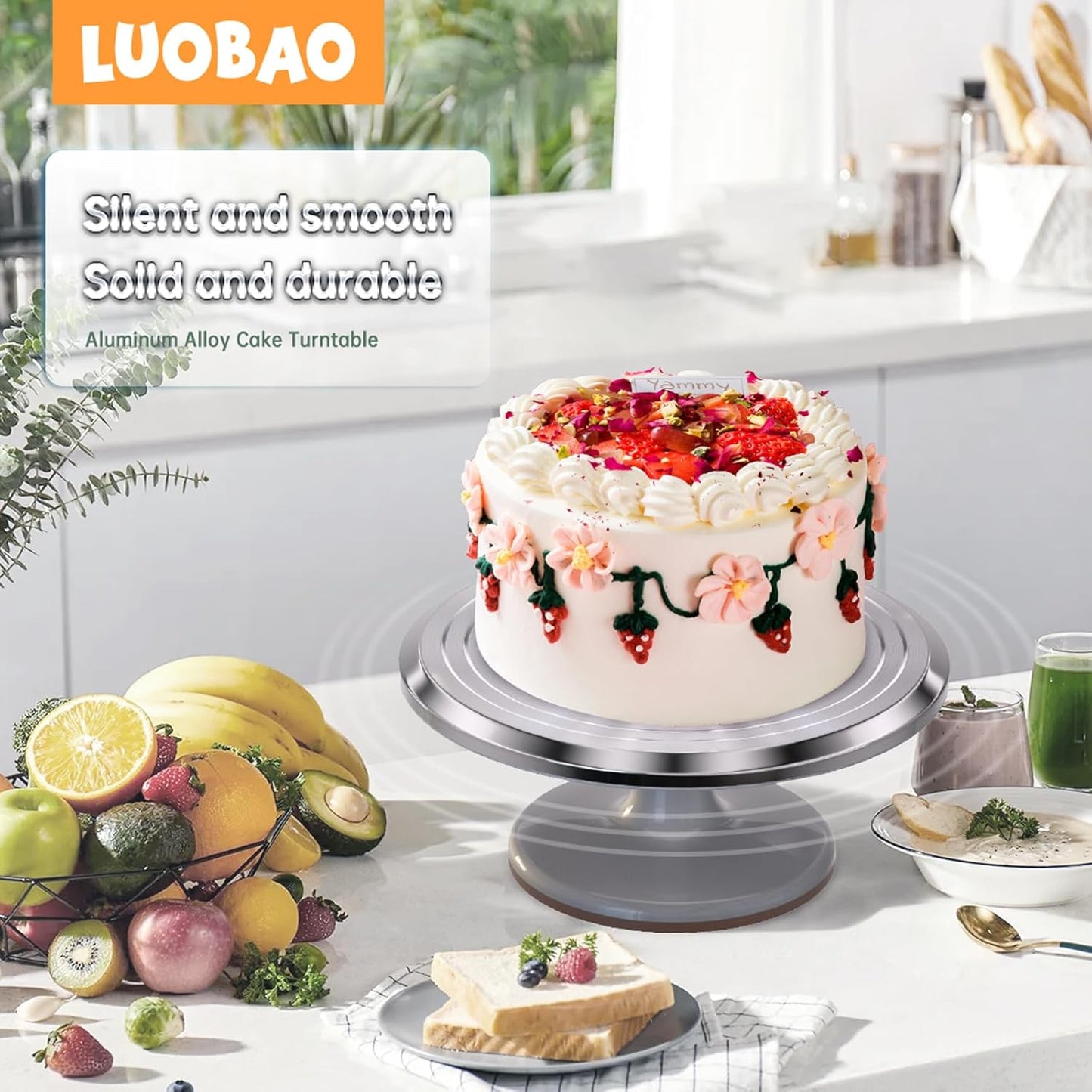 12 Inch Round Aluminum Revolving Cake Decorating Stand,Cake Turntable, Rotating Cake Stand,for Cake,Pastries and Cake Decorations