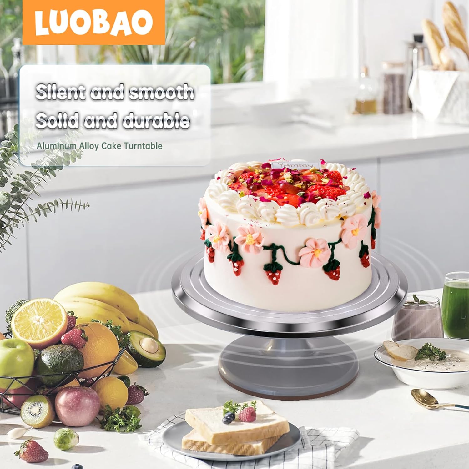 12 Inch Round Aluminum Revolving Cake Decorating Stand,Cake Turntable, Rotating Cake Stand,for Cake,Pastries and Cake Decorations