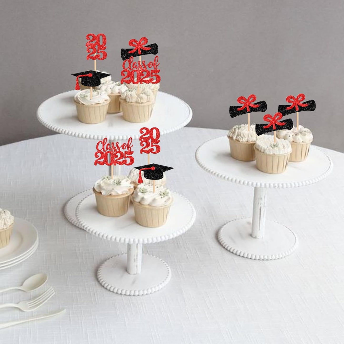 36 PCS 2023 Graduation Theme Cupcake Toppers Glitter Class of 2023 Graduation Cap Diploma Cupcake Picks Party Cake Decorations Supplies Red