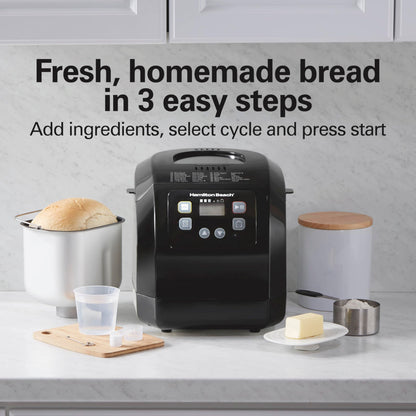 Hamilton Beach Bread Maker Machine, Digital, Programmable, 12 Settings + Gluten Free, Dishwasher Safe PFAS-Free Nonstick Pan + Kneading Paddle, 2 lb Capacity, Black (29982)