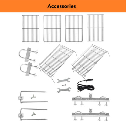 DEWOSEN 50W Rotisserie Grill With Wind Screen Roaster 51 Inch BBQ Outdoor Pig Lamb Rotisserie Roaster 132LBS/60KG Stainless Steel Charcoal Spit Rotisserie Roaster Grill for Camping Outdoor Barbecue