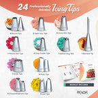 RFAQK 700PCs Cake Decorating Kit with Baking Supplies - Cake Turntable for Decorating with Baking Pans, Leveler, 24 Numbered Piping Tips, 2 Spatulas, Fondant Tools, Video Course, Pattern Chart & More
