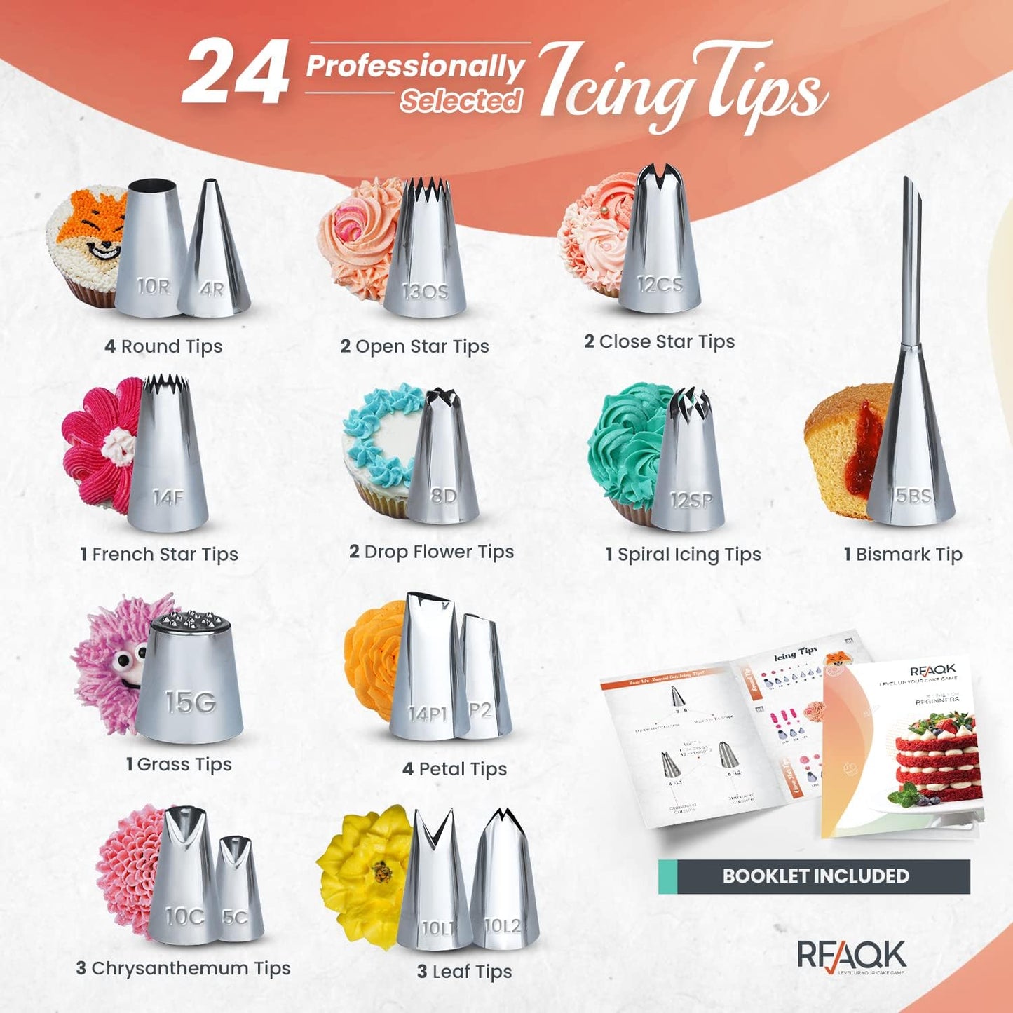 RFAQK 700PCs Cake Decorating Kit with Baking Supplies - Cake Turntable for Decorating with Baking Pans, Leveler, 24 Numbered Piping Tips, 2 Spatulas, Fondant Tools, Video Course, Pattern Chart & More