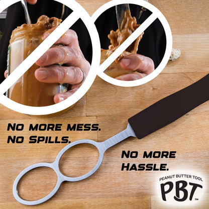 PBT - Peanut Butter Mixer, Stainless Steel Stirring Tool for Natural Peanut Butter, Dough, Yogurt, Sauces, and More - Fits Any Container Size, Less Mess, Dishwasher Safe (BLACK)
