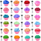 36Pcs Pink Piping Bags & Tips Set,24 Stainless Steel Nozzle Icing Tips With 2 Reusable Silicone Pastry Bag,Icing Smoother,Silicone Baking Cups,2Couplers Cake Decorating Tools Kit For Baking Decorating
