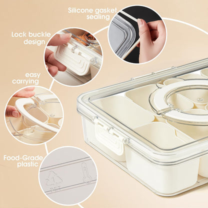 Snackle Box Container Divided Serving Platters with Lid and Handle Divided Snackle for Portable Snack Box Container Tray Perfect for Candy Fruit and Treats