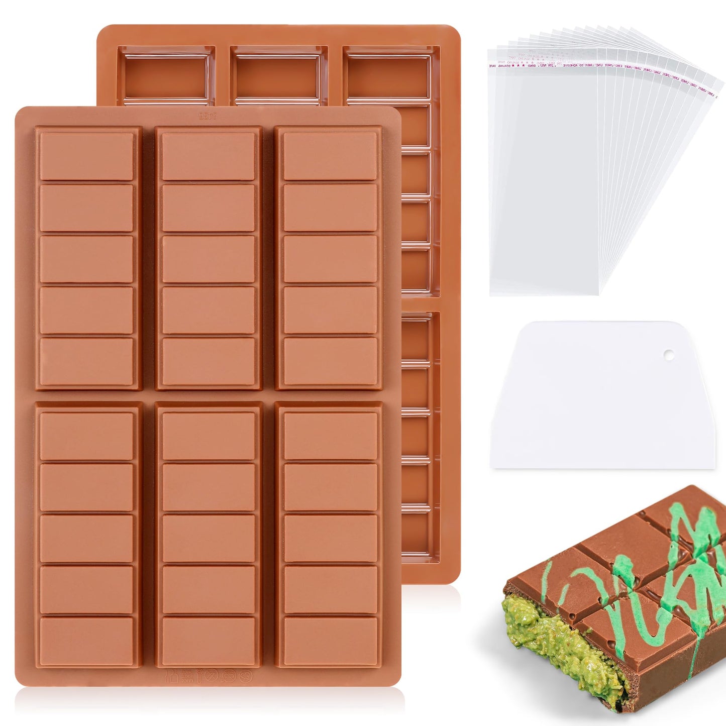 1 Pc Chocolate Bar Mold Deep Large Chocolate Molds Silicone Break Apart Thick Silicone Molds for Candy Bar (10 Snap）