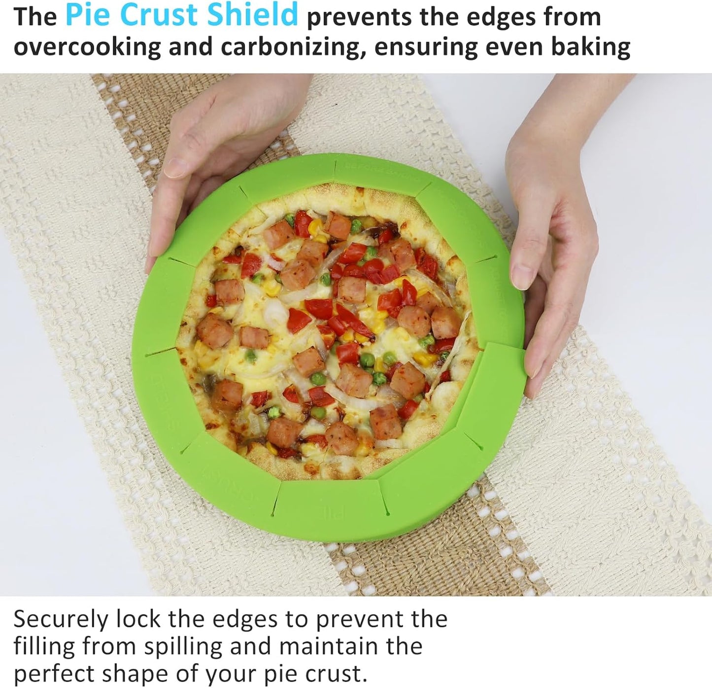 Feilifan Silicone Pie Protectors, Adjustable Silicone Pie Crust Shield Reusable Pie Edge Protector Protector Kitchen Tool for Baking Pie Fit 8" - 11.4" Diameter Pies (2 Pack, Green)