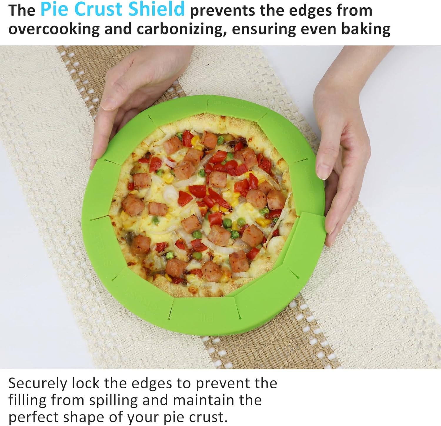 Feilifan Silicone Pie Protectors, Adjustable Silicone Pie Crust Shield Reusable Pie Edge Protector Protector Kitchen Tool for Baking Pie Fit 8" - 11.4" Diameter Pies (2 Pack, Green)