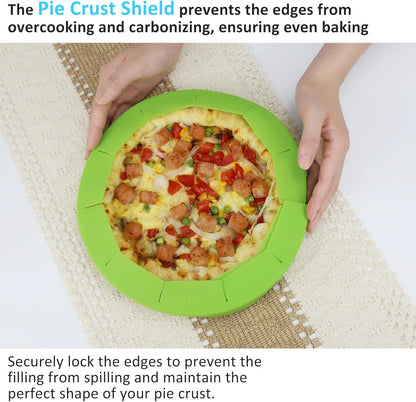 Feilifan Silicone Pie Protectors, Adjustable Silicone Pie Crust Shield Reusable Pie Edge Protector Protector Kitchen Tool for Baking Pie Fit 8" - 11.4" Diameter Pies (2 Pack, Green)