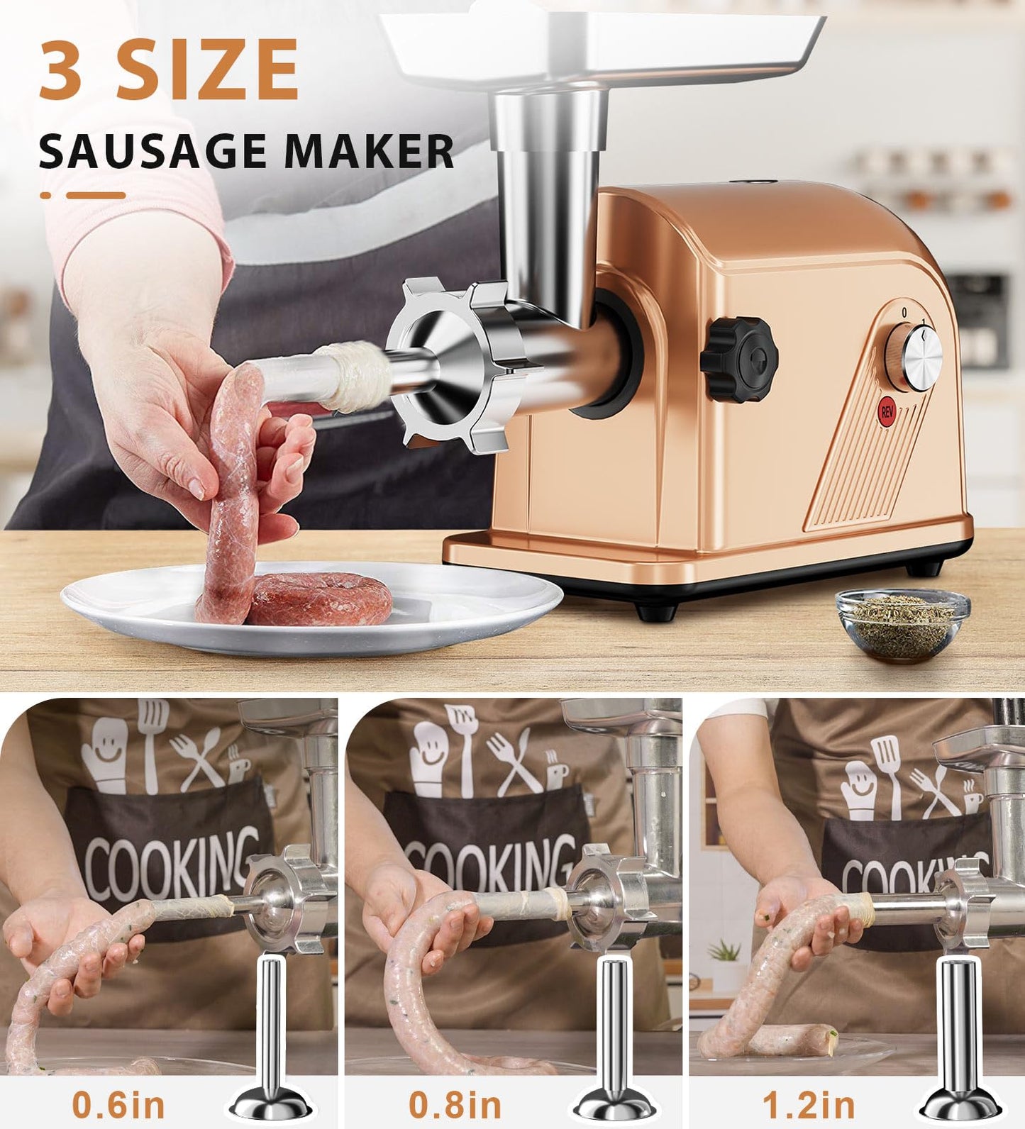 3000W Electric Meat Grinder Sausage Maker Machine Food Grinder with 3 Stainless Steel Sausage Stuffer Tube 3 Grinding Plates Hamburger Press Kubbe Kit for Home Kitchen