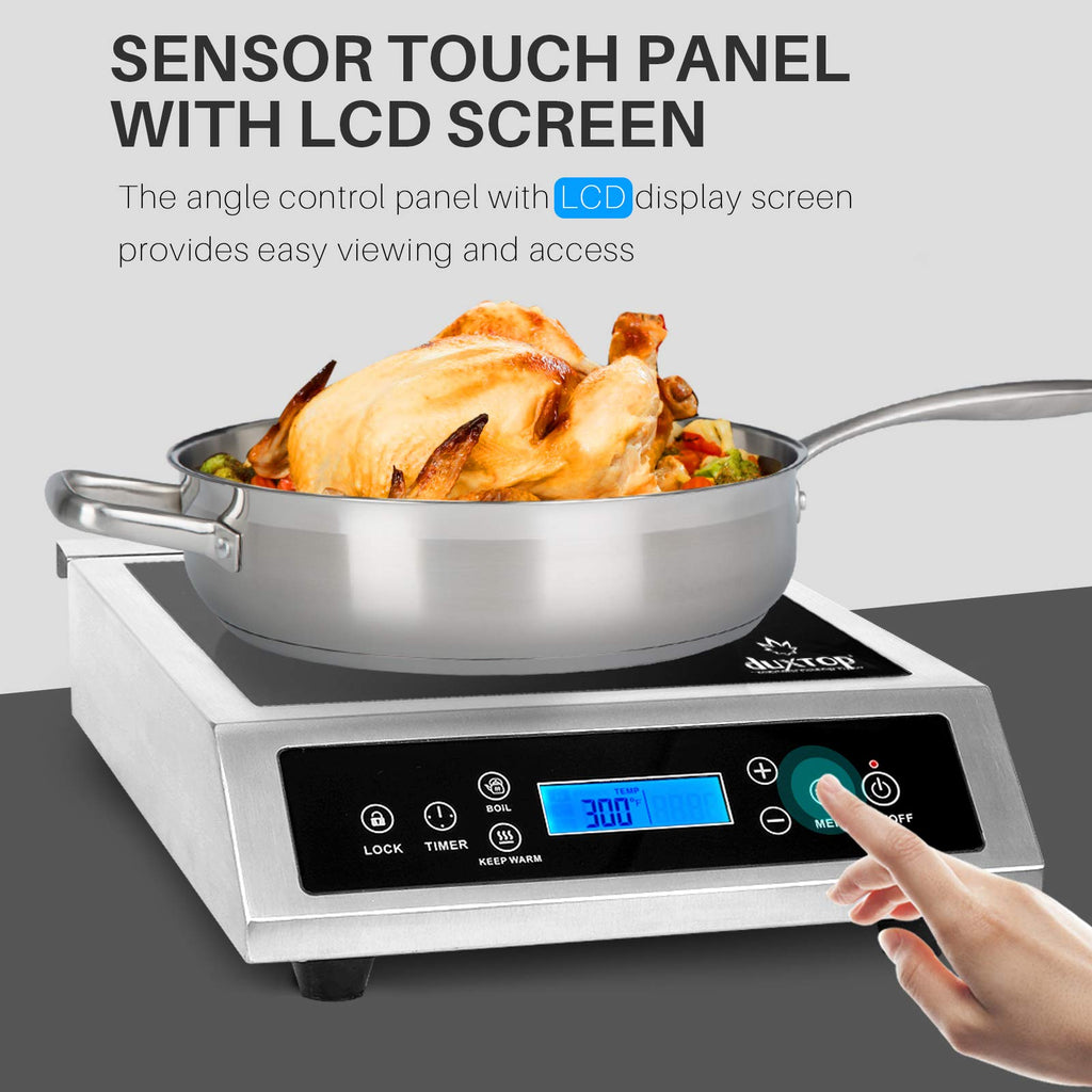 Duxtop Professional przenośna kuchenka indukcyjna, palnik do użytku komercyjnego, palnik indukcyjny o mocy 1800 W z czujnikiem dotykowym i ekranem LCD, P961LS/BT-C35-D, srebrny/czarny
