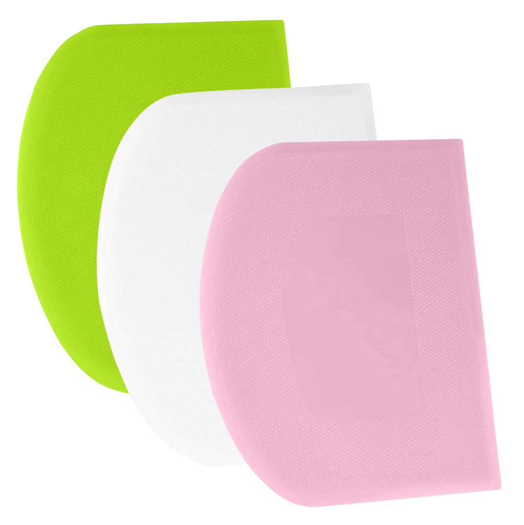 SURDOCA Dough Scraper Bench Scraper - 3P 4.7x3.7" Plastic Flexible Bowl Scraper, Sharp Edge & Angles Cake Scraper. Non-Slip Bakeware Decorating Tools Sculpting & Modeling Tools - Green+White+Green