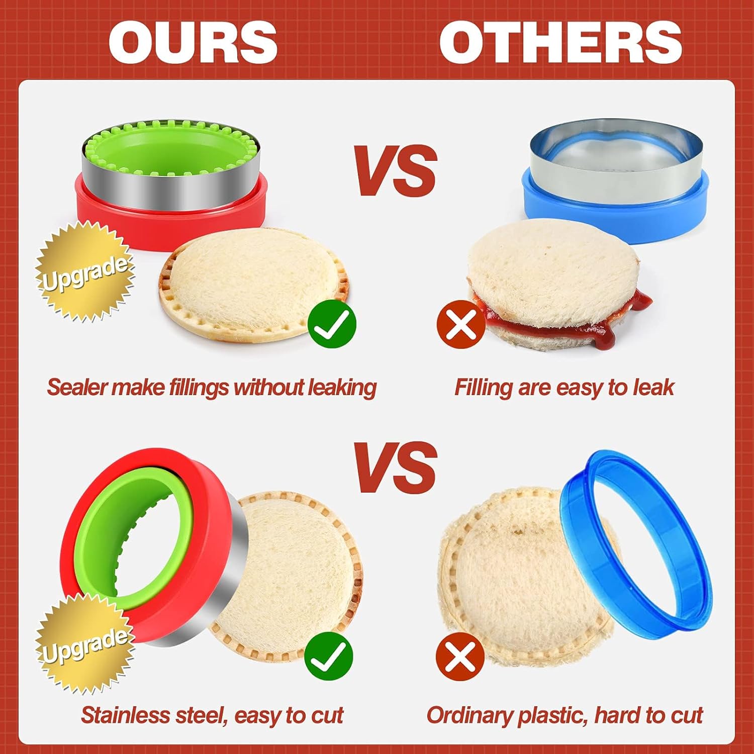 HINZER Sandwich Cutter and Sealer Set Uncrustables Maker 4 Pcs Bread Decruster Pancake Maker Heart Square Circle Dinosaur Shape DIY Cookie Cutters Gift for Kids Adult Boys Girls