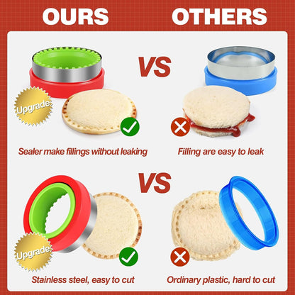 HINZER Sandwich Cutter and Sealer Set Uncrustables Maker 4 Pcs Bread Decruster Pancake Maker Heart Square Circle Dinosaur Shape DIY Cookie Cutters Gift for Kids Adult Boys Girls