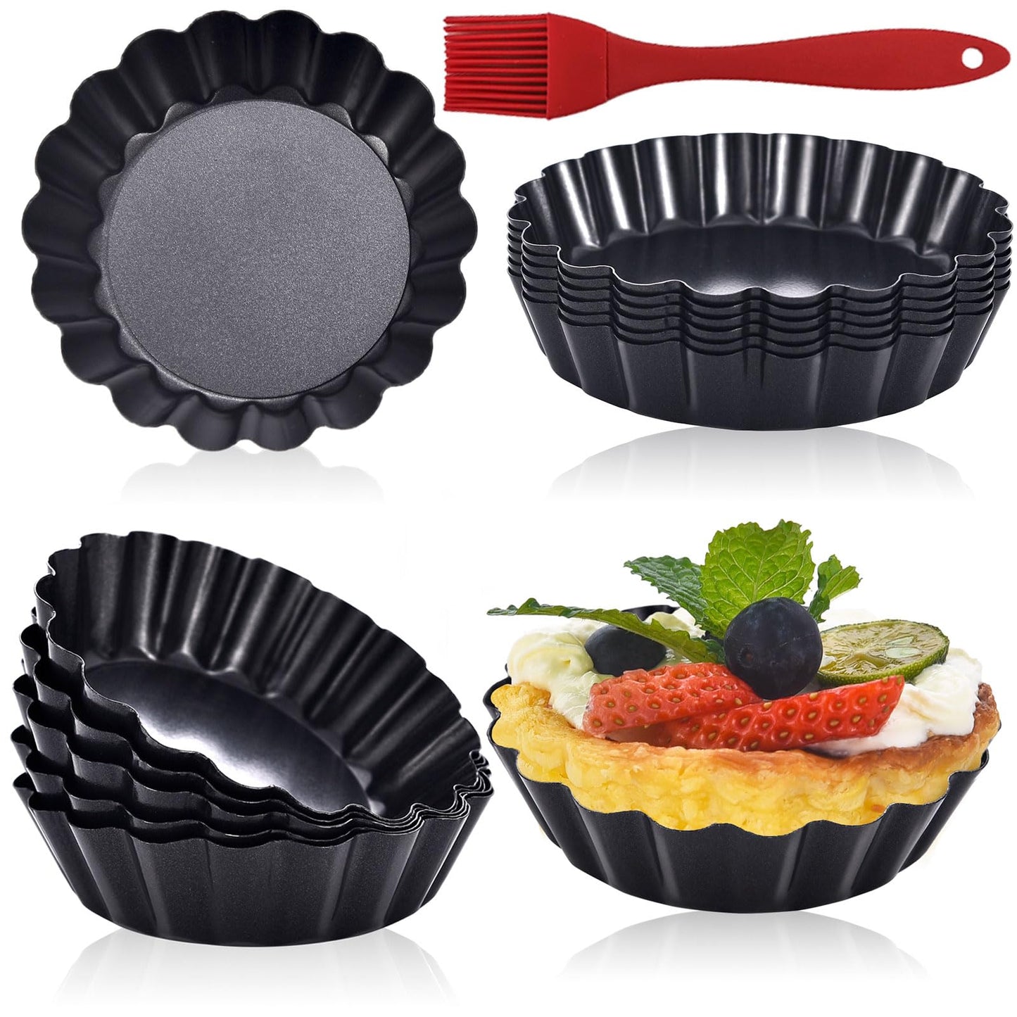 DATANYA 8 Pack Mini Tart Pans 4 Inch with Removable Bottom Round Nonstick Quiche Pan, Heavy Duty Fluted Side for Pies, Mousse Cakes, Dessert Baking (4 Inch 8pcs)