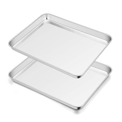 TeamFar Baking Sheet Set of 2, Baking Pans Tray Cookie Sheet Stainless Steel, Non Toxic & Healthy, Mirror Finish & Rust Free, Easy Clean & Dishwasher Safe