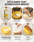Sourdough Bread Baking Supplies 34 OZ Sourdough starter kit with 2 Bread Proofing Basket - Yellow