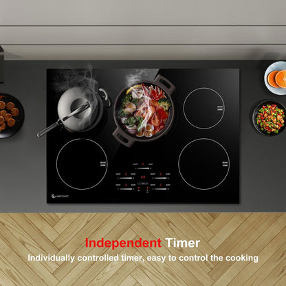 30 Inch10600W Induction Cooktop,AMZCHEF 9 Levels Electric Cooktop with 5 BOOST Burners,Bulid-in Induction Cooktop Control by Slide Touchscreen,Child Safety Lock,Independent Timer,No plug,240V