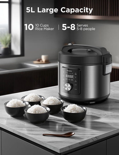 GoveeLife Smart Rice Cooker, 6-in-1 Multi-Cooker, Slow Cooker, Yogurt Maker, Saute Pan, Steamer, Food Warmer, 1000W, 10-Cup Uncooked 5.2 Quart, Includes App with 33 Recipes