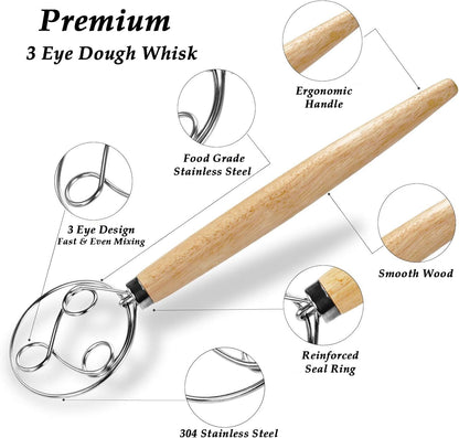 YAANI Sourdough Starter Kit, Sourdough Bread Baking Supplies, Banneton Bread Proofing Basket Set Of 2 Round and Oval, Dough Whisk, Scoring Tool, Metal Scraper, Silicone Scraper, Premium Baking Tools