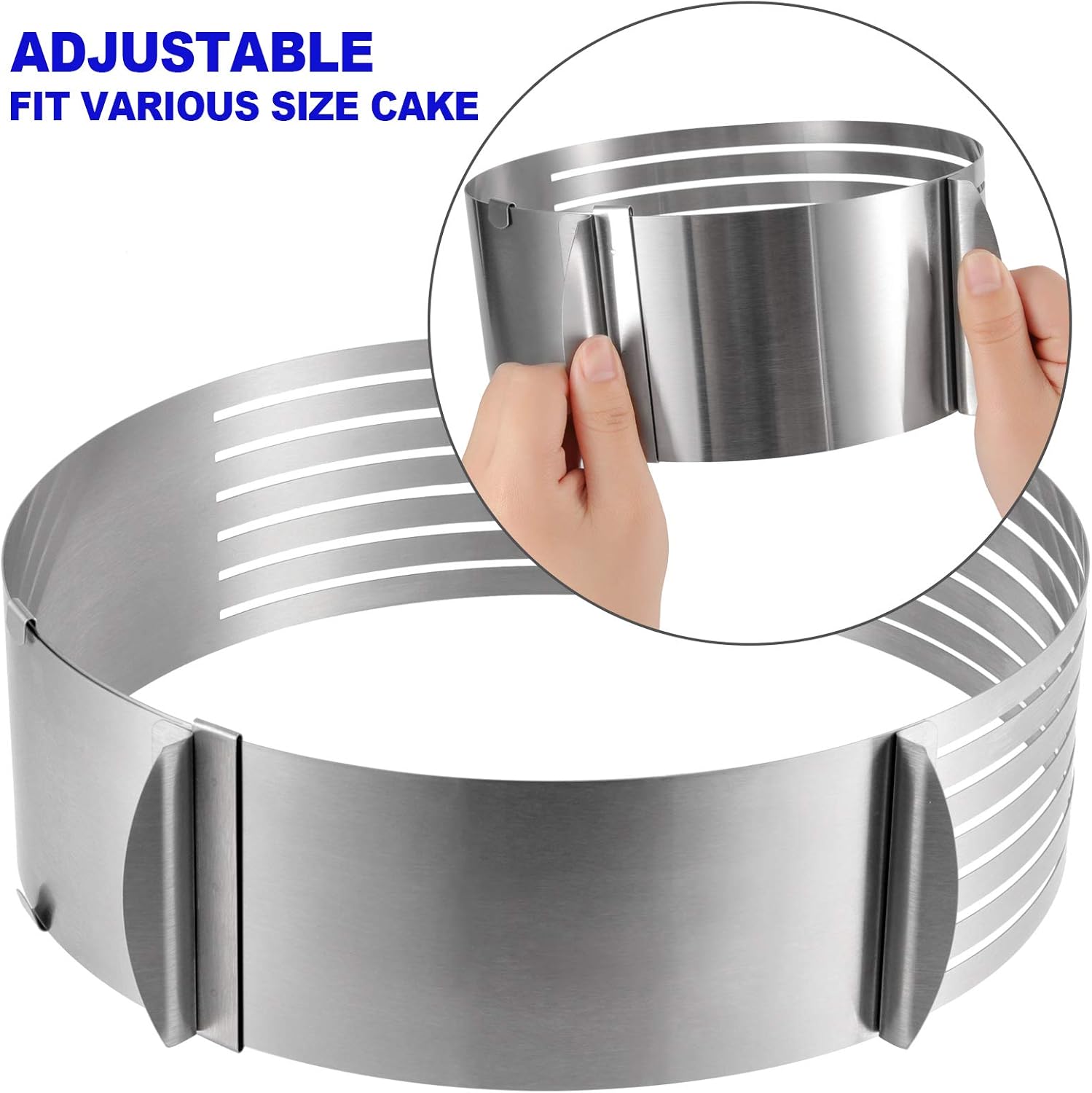 2 Pack Cake Slicer, Stainless Steel Cake Cutter Leveler 7-Layer 6-8 inch / 9-12 inch Adjustable Cake Ring Molds for Baking, Cutting and Slicing Cakes - Silver