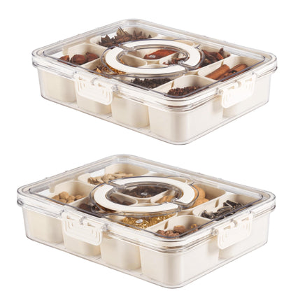 Bandesun Divided Serving Tray with Lid and Handle - Snackle Box Charcuterie Container for Portable Snack Platters - Clear Organizer for Candy, Fruits, Nuts, Snacks - Perfect for Party, Entertaining