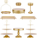 ZUMELER 9Pcs Metal Cake Stands Round Cake Stands Candy Fruite Display Plate Cupcake Serving Tower for Wedding Brithday Party Celebration Home Decoration,gold