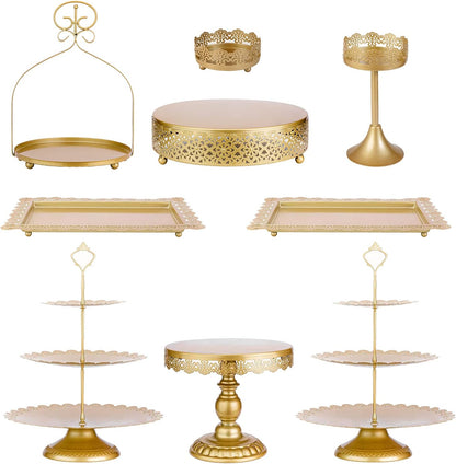 ZUMELER 9Pcs Metal Cake Stands Round Cake Stands Candy Fruite Display Plate Cupcake Serving Tower for Wedding Brithday Party Celebration Home Decoration,gold