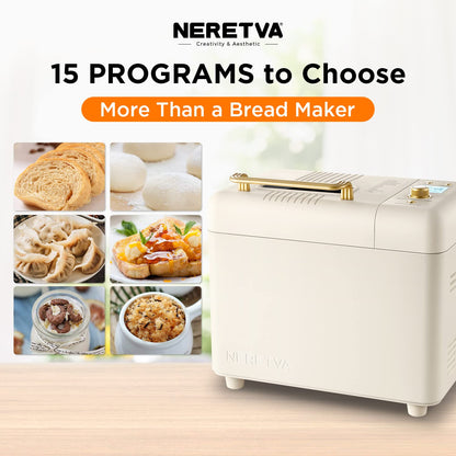 Neretva Bread Machine, 2.2LB 15-in-1 Bread Maker, Dual Heater Breadmaker Machine with Auto Nut Dispenser & Nonstick Ceramic Pan, Bread Maker Machine for Gluten Free, Dough Maker, Sourdough, Yogurt